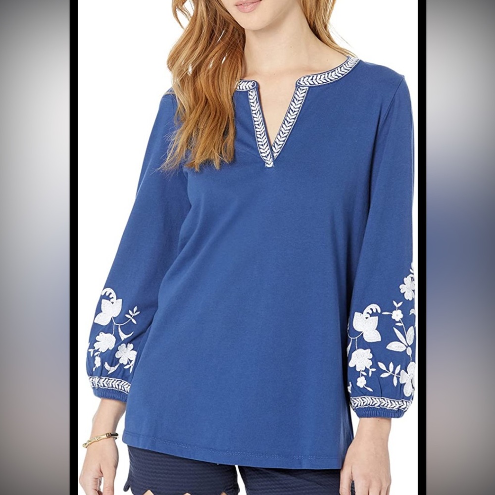 Lilly Pulitzer Blue Embroidered Top